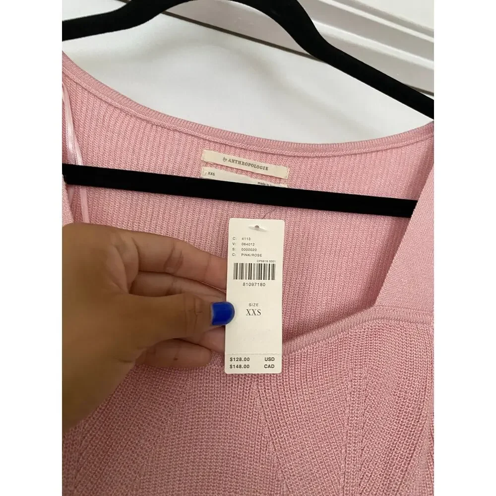NWT Anthropologie Pink Sweetheart Lace Sleeve Sweater Size XXS